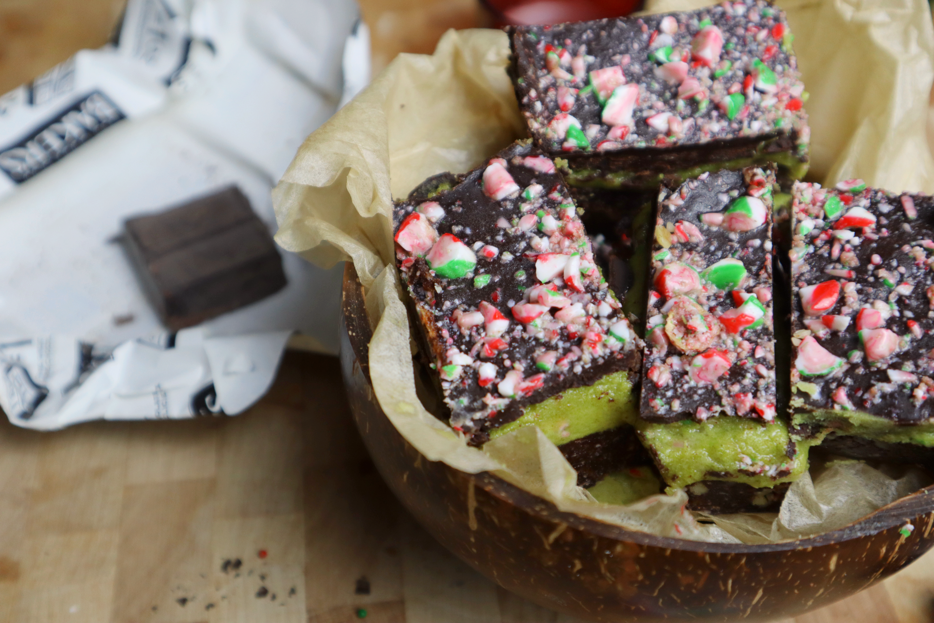 Peppermint Matcha Nanimo Bars Recipe in a bowl