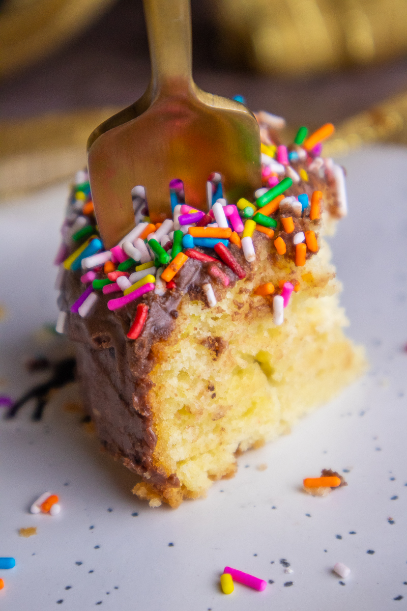 Vegan Yellow Cake Recipe (With Chocolate Frosting)